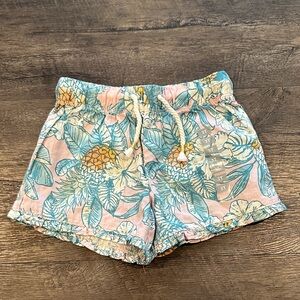 OshKosh B'gosh 3T Pink/Blue Tropical Pineapple Palm Print Linen Blend Shorts